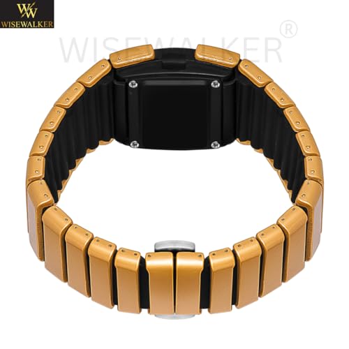 Image of WiseWalker Unisex GenZ Luxury Style Digital Gold Watch Unique Band with LED Display Digital Watch | Retro Digital LED Watch Black Display Screen Modern Fashion Timepiece | Wristwatch For Men and Women