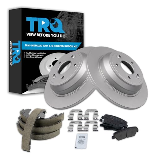 Image of TRQ Rear Brake Pad and Rotor Set Semi Metallic G Coated Rotors Parking Shoe Compatible with 2009 Hyundai Genesis
