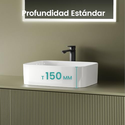 Lavabo de Apoyo Rectangular EMKE 50.5x38x15cm Lavamanos Cerámico Cuartos de Baño 7