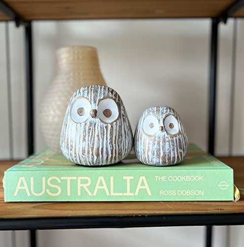Huey House Chubby Night Owl Decor Statue Sculpture, Bookshelf Decor Accents, Boxed Set Of 2 Rustic Brown & White (3⅛ & 4⅓ Inches) Decorative Resin Figurines #TOP1