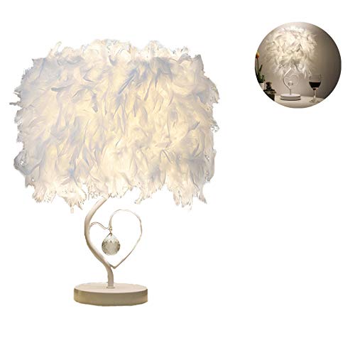 Tafellamp, Yworld Heart Shaped Feather bureaulamp voor Bedside Reading Room