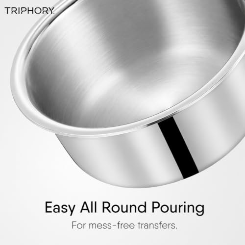 Image of Triply Stainless Steel Tope 18cm 2L | 2.5mm Triply Saucepan & Milk Boiler Pot | Even Heat Distribution | Gas & Induction Compatible
