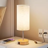 UPXNBOR Nachttischlampe, Tischlampe mit USB-A- und USB-C-Ladefunktion, Schreibtischlampe, Leselampe, Dekolampe Flur, Touchdimmbar, 3 Stufen Warmlicht, Leinen-Lampenschirm, 1,5m Kabel (E27-Lampe inkl)