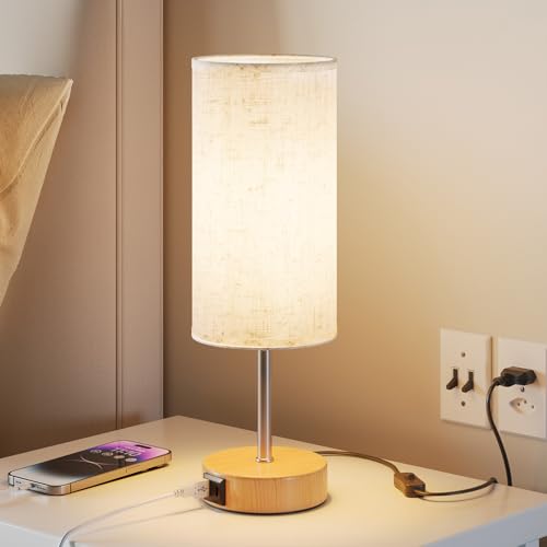 UPXNBOR Nachttischlampe mit Ladefunktion über USB-A- und USB-C-Anschlüsse, Nachttischlampe Touch...