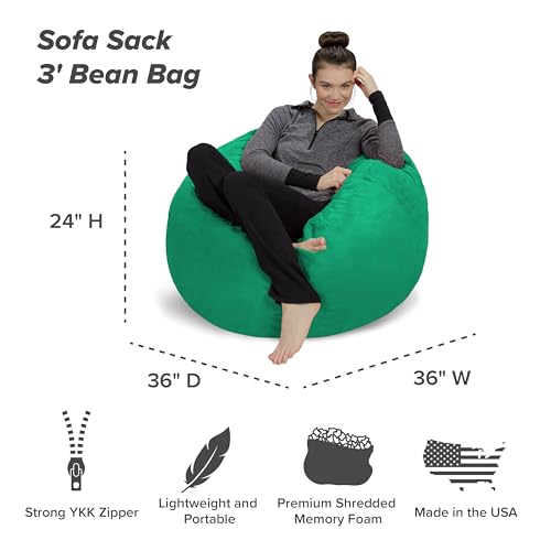 Sofa Sack Bean Bag Chair - Plush, Ultra Soft - Memory Foam Bean Bag Chair with Microsuede Cover - Stuffed Foam Filled Furniture and Accessories for Dorm Room 3 Feet - Aqua Marine