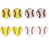 2-6 Pairs Baseball Earrings for Women Lightweight Basketball Football Sport Earrings Funny Baseball Dangle Earrings for Women Mom Baseball Fan Gift (4 Pairs Stud Basketball) -  WCRAZYE