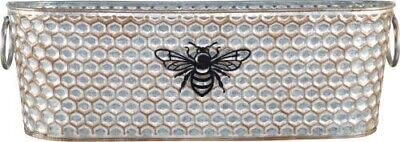 Fyne-Finds 40cm Metal Trough Window Box Honey Comb Bumble Bee Plant Pot Tin Pail Planter Gold Decor Weatherproof