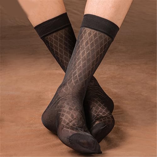 Socks,Mens Sheer Diamond Pattern Dress Socks Thin Nylon Middle Calf Socks Stockings for Business Suit and Formal Use4