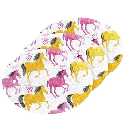 Wusikd Yellow Pink Horses Cleaning Pads Compressed Wood Pulp Sponges for Kitchen Bathroom Sponges-3 Pack for Dish Washing Clening Sponge