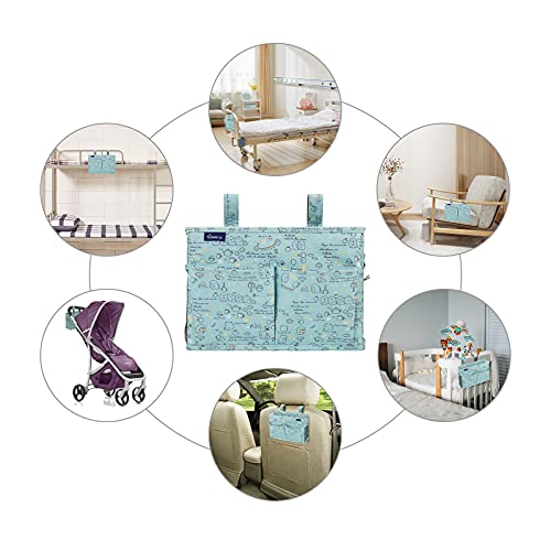 Image of Surblue Bedside Caddy Hanging Organizer Storage Bag for Bunk and Hospital Beds, College Dorm Rooms, Baby Rails, Camp Chairs, Wheelchair - 4 Pockets, 2 Hooks (Cartoon)