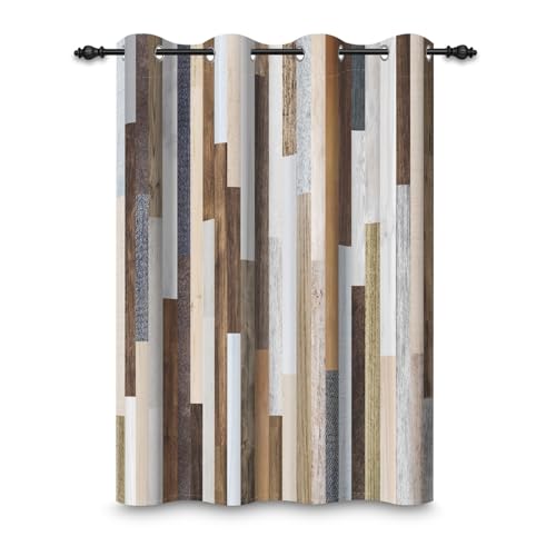ggaimwf 107x160cm Cortina Opaca con Tablero de Madera Vintage Marrón Rayas Verticales Rústico Cortinas con Ojales y Aislamiento térmico para Sala de Estar Dormitorio Comedor,1 Panel Individual