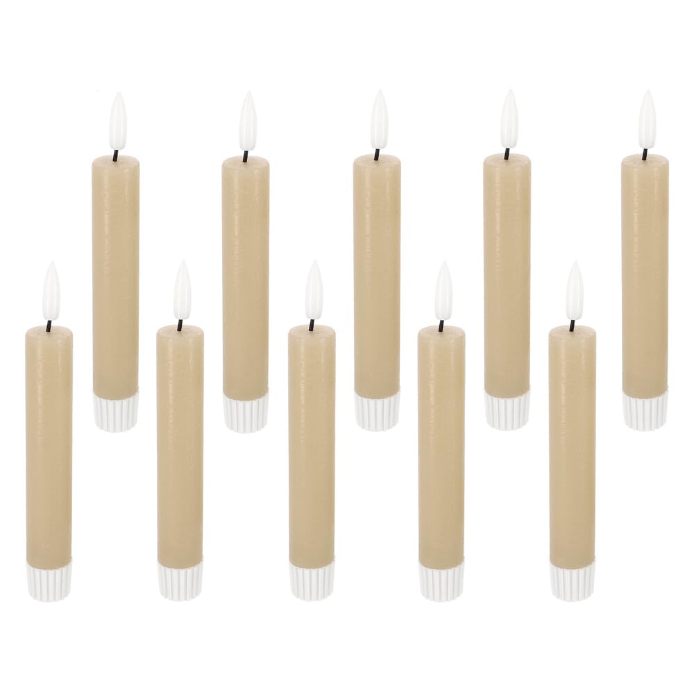 LED Universum - 2er Set LED Echtwachs Stabkerzen beige 15cm warmweiß für 1 x AAA Batterie je Kerze (nicht enthalten) Tischdekoration für Hochzeit, Weihnachten, Feste, Partys (beige 15cm - 10er Set)