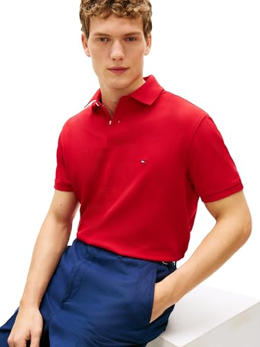 Image of Tommy Hilfiger Men's Short Sleeve Polo Shirts in Classic Fit with Stretch and Organic Pique Cotton