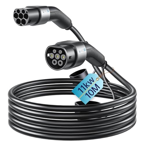 QIAO Câble de Charge Type 2 pour Voiture Électrique, IEC 62196 EV, Mode 3 Charge Rapide EV et PHEV avec Sac de Transport (11 KW, 10 m)