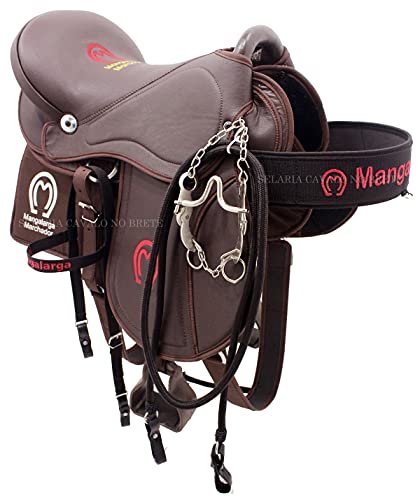 Sela Mangalarga para Cavalos Marrom Pronta para Uso + Manta Cabeçada peitoral Freio e Rédea 16 Poleg