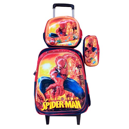 Kit Mochila Infantil com Rodinhas Aranha em 3D + Lancheira Térmica + Estojo Escolar em Alto Relevo