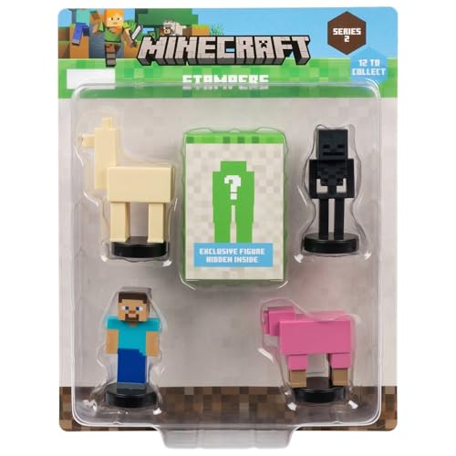P.M.I. Minecraft 3D Stampers Series 2 Collector Set – Officially Licensed Minecraft Mini Figures 5 Character Stampers with Llama, Steve, Pig, Skeleton & 1 Mystery Character, 12 to Collect, Version A