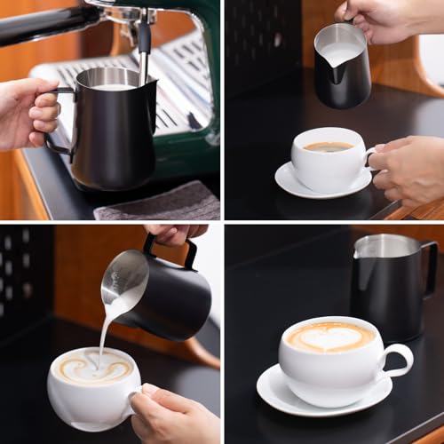 2 Pack Matte Black Milk Frothing Pitcher, 12oz/350ml & 20oz/600ml Espresso Steaming Pitcher, Stainless Steel Milk Frother Steamer Cup, Perfect for Espresso Coffee Cappuccino Latte Art by Generic - Image 5