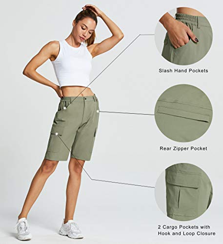 Maskert Women's Quick Dry Hiking Shorts Lightweight Cargo Shorts Water Resistant Summer Outdoor Travel Camping, Silver Sage Xl #TOP4