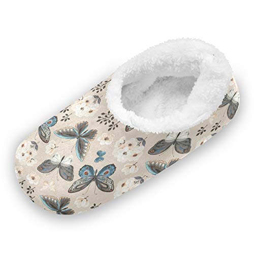 TropicalLife LUCKYEAH - Pantuflas para casa con diseño de flores y mariposas, para mujeres y hombres, con pies peludos, cómodas, cálidas, de espuma viscoelástica, para interiores y exteriore