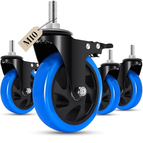 Humagineer 125mm Ruote per Carrello con stelo filettato M10 x 1,5x 30mm, Ruote per Mobili Carichi Pesanti Capacità 1000KG, 360 Gradi Rotelle Girevoli con freno Mobili, Barbecue, Carrelli, Trasporto