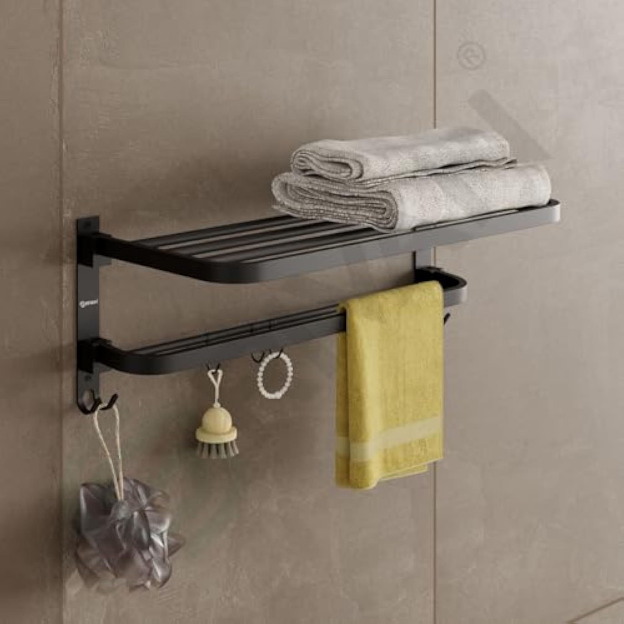 Stainless Steel Towel Rack with Hooks, 24 Inch