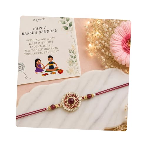 Image of I Jewels Pearl & Meenakari Designer Bhaiya Rakhi With Roli Chawal for Brother /Bro /Men with Rakshabandhan Card