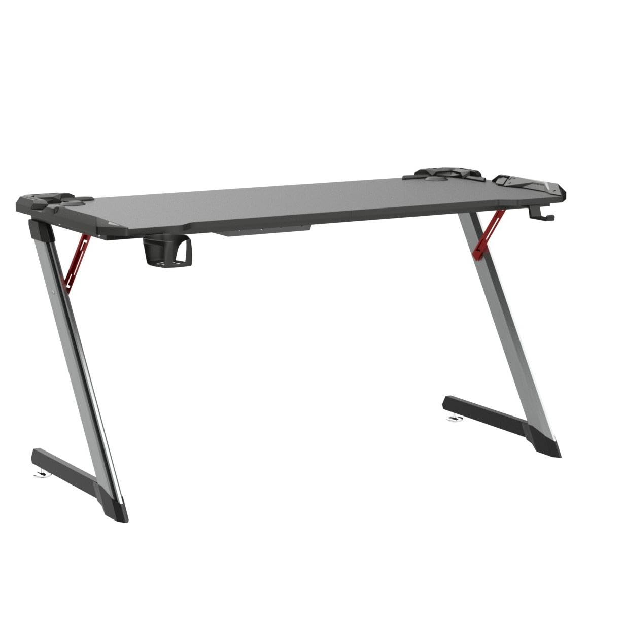 SONNI Gaming Tisch 140cm, Gaming Schreibtisch mit LED, Gaming Desk, Z-förmiger Stabiler Bein, mit Getränkehalter und Kopfhörerhalter, 140x60x75cm Schwarz