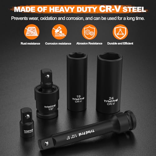 Impact Socket Wrench Set 1/2\" Drive - Trivd Frol 65pcs Impact Socket Set Metric and Standard Full, Metric Socket Set 8-24mm & SAE Socket Set 3/8\"-1-1/4\", Shallow & Deep Socket Set, Extensions, Adapter - Thumbnail 3
