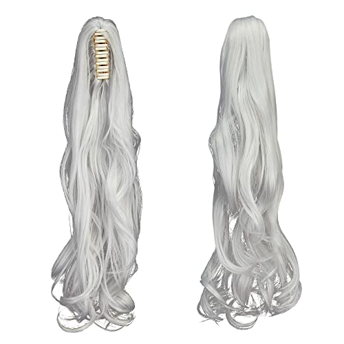 FUT Womens Claw Ponytail Clip in Hair Extensions 18" Long Curly Hairpiece silver