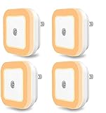 SOAIY Smart Dawn to Dusk On / Off Sensor Plug In LED Night Light with Offset Prong , Wall Light for Kids Room, Hallway, Bathroom, Stairs, Warm White, Pack of 4