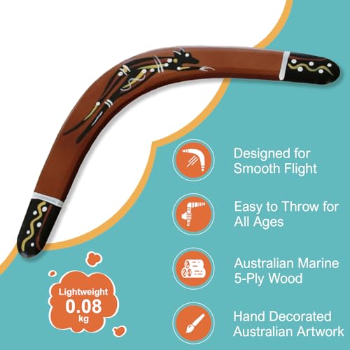 Boomerang pintado a mano – 34 cm, canguro, australiano miniatura 3
