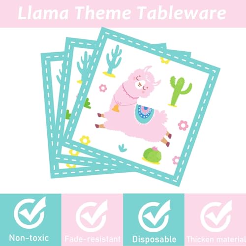 Image of ZOIIWA 96 Pcs Llama Birthday Party Supplies for 24 Guests Alpaca Llama Birthday Plates Napkins Tableware Party Decorations Mexican Cactus Dinnerware Favor for Kids Girls Baby Showers