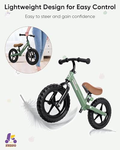 KRIDDO Toddler Balance Bike 2 Year Old, Kids Balance Bike for 2-5 Years Old, Dual Bearing for Smoother Riding, Adorable Plate, Adjustable Seat and Handlebar, Toddler Bike Gifts Age 2-3, Green - Image 4