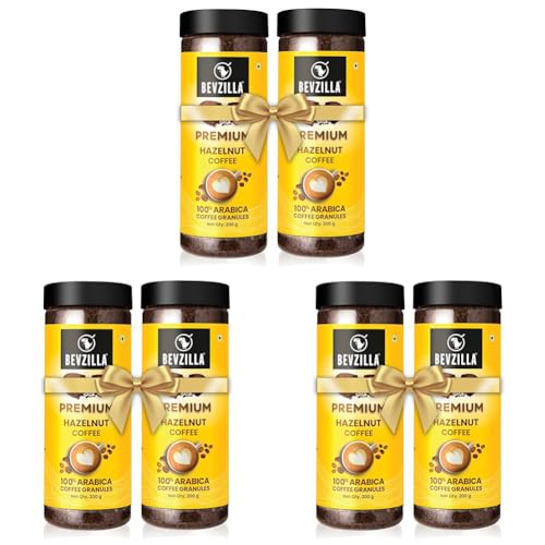 Image of Bevzilla Hazelnut Flavoured Instant Coffee Powder Jar - 400GM (200gx2) |Make 100 Cups|Arabica Beans|Best for Espresso, Latte & Cappucino|Hot & Cold Brew Ready (Pack of 3)