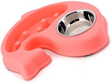SHAOLIN Slow Feed Dog Bowl with Stainless Steel Dog Water Bowl Slow Eating Bowl for Dog Cat and Pet (Pink)