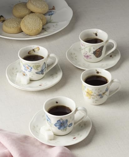 Image of Lenox 897806 Butterfly Meadow Espresso Cup & Saucer, Set Of 4, Service For 4