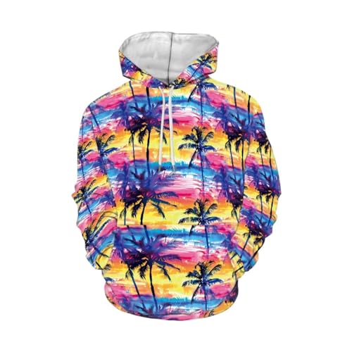 Image of Forchrinse Green Palm Tree Sea Beach Mens Hoodies Pullover Long Sleeve Fleece Hoodie Cozy Sport Casual Outwear