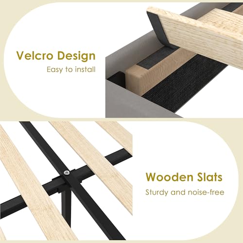 Image of VECELO Full Size Platform Bed Frame with Height Adjustable Upholstered Headboard, Modern Mattress Foundation,Strong Wood Slat Support, No Box Spring Needed, Easy Assembly,Dark Grey