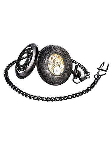 Reloj de bolsillo estilo steampunk esqueleto mecánico luminoso con cadena 6