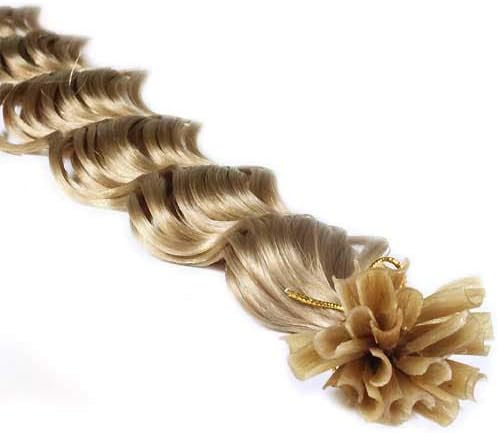 25 Strands Deep Wave Curly Pre Bonded U Nail Tip Fusion Remy Human Hair Extensions 22" Inches-# 22 Light Blonde
