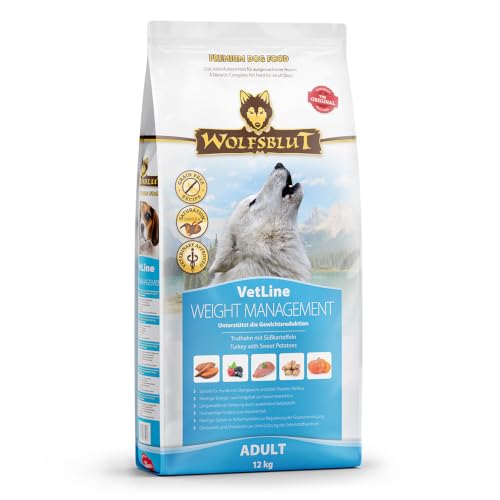 WOLFSBLUT – VetLine Weight Management | Trockenfutter für ausgewachsene Hunde mit Übergewicht & Diabetes mellitus. Getreidefreies Alleinfutter im Beutel | 12kg Truthahn mit Süßkartoffeln