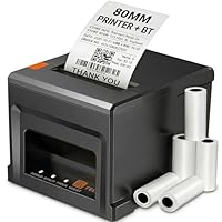 Fuhuihe Thermodrucker 80mm Mobiler Einsatz, USB & Bluetooth, 300mm/s, Nur für Windows/Mac, Inkl. 5 Rollen + 58mm Adapter