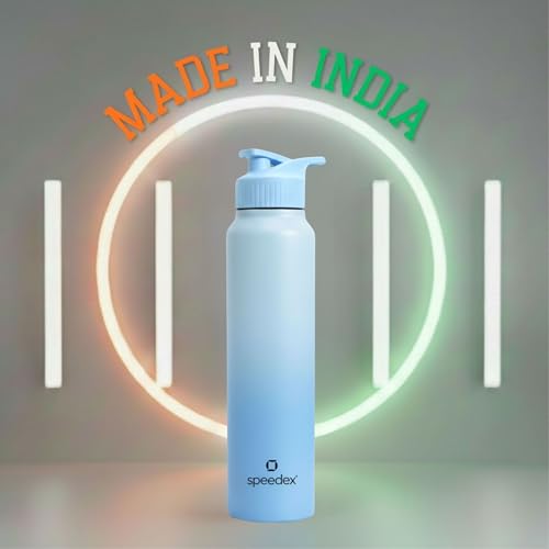 Image of Speedex Stainless Steel Metal Water Bottle 1 Ltr 1000 ml, BIS Approved, Leak Proof Sipper Cap Bottle for Office, School, Gym, Travel, Daily Use for Men, Women, Kids, Adults, Dual Blue, Set of 3