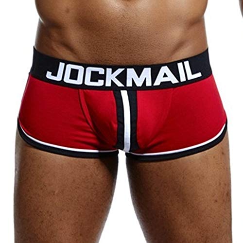 Mens Underwear Jockstrap Bottomless Men Boxer Shorts Backless Gay Underwea (XXL, Red)