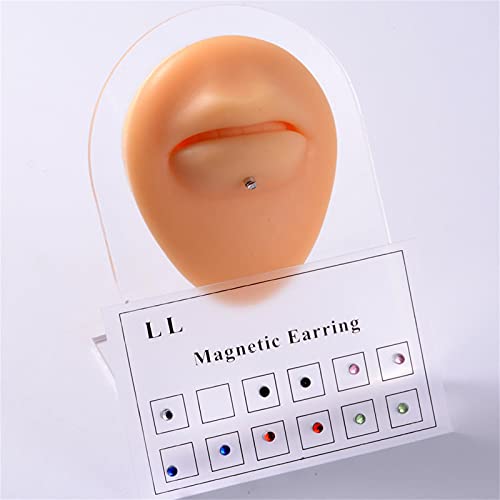 Fuqimanman2020 12 Pcs Stainless Steel Magnetic Crystal Fake Ear Stud Earrings Set Colorful 3mm Non Piercing Nose Lip Rings for Women Men Jewelry(B)