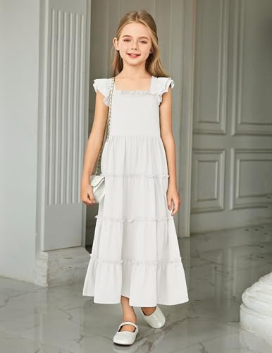 Arshiner Girls Maxi Summer Short Flutter Sleeve Casual Dress with Pockets for 4-14 Y4