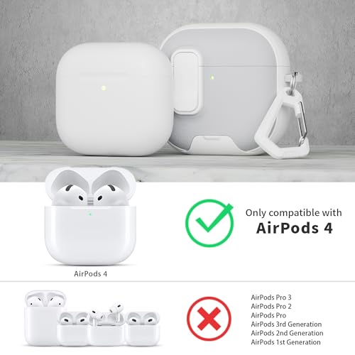 Image of for AirPods 4 Case with Lock,TPU Leather Texture Protective Durability Anti-Lost & Shockproof Protective Cover Accessories with Cleaning Kit in Keychain for Apple AirPods 4 Generation (White /Grey)