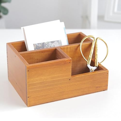 shenruifa Holz-Fernbedienungshalter, Multifunktionale Schreibtisch-Aufbewahrungsbox mit 3 Fächern für den Schreibtisch