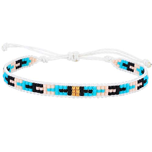 KELITCH Women Pearl Bracelets Wax Rope Wrap Bracelets Miyuki Beads Friendship Jewelry for Summer (Green 66Q)